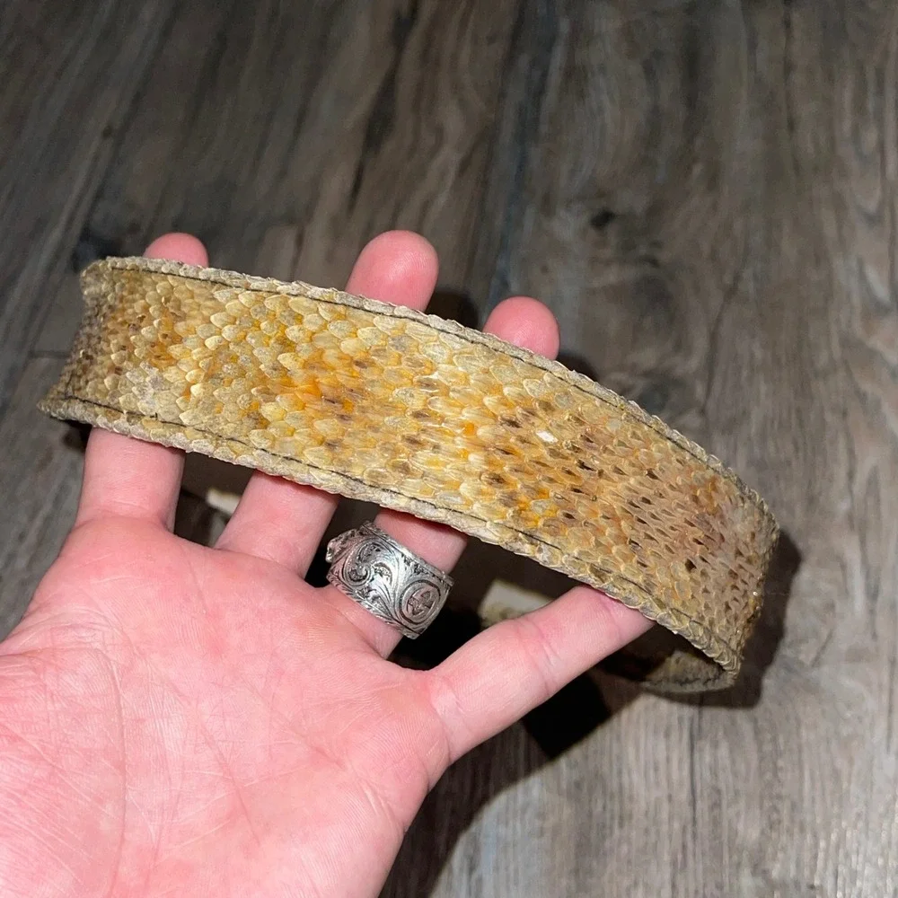 Kids Vintage Snakeskin Print Belt Western Horseshoe Buckle Tan Brown AS IS OLD